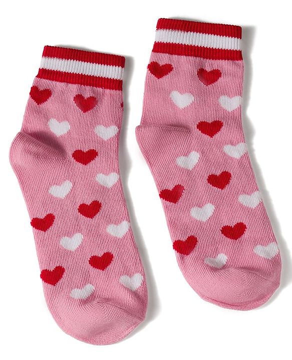 Pine Kids Knit Ankle Length Stripes & Heart Designed Socks Pack of 3- Multicolour