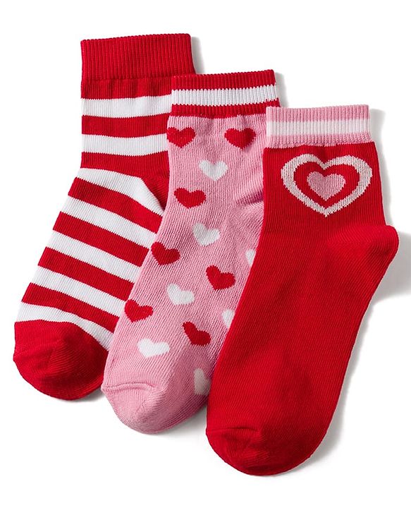 Pine Kids Knit Ankle Length Stripes & Heart Designed Socks Pack of 3- Multicolour