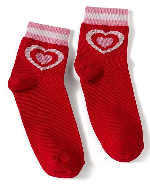 Pine Kids Knit Ankle Length Stripes & Heart Designed Socks Pack of 3- Multicolour