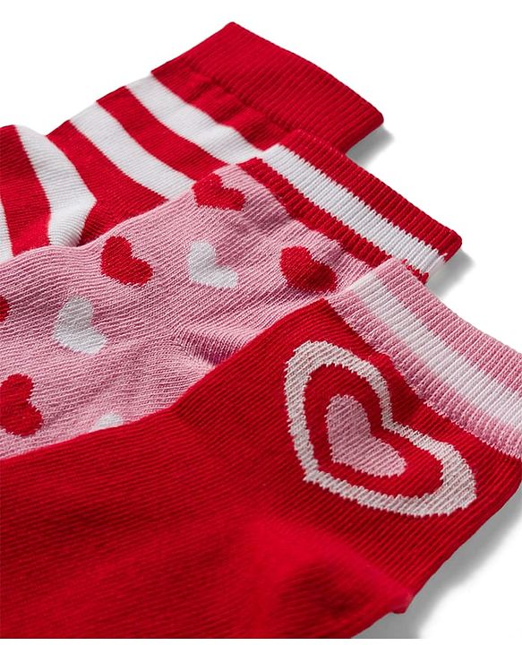 Pine Kids Knit Ankle Length Stripes & Heart Designed Socks Pack of 3- Multicolour