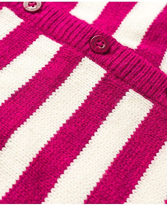Babyhug Knit Full Sleeves Front Open Striped Sweater - Wine