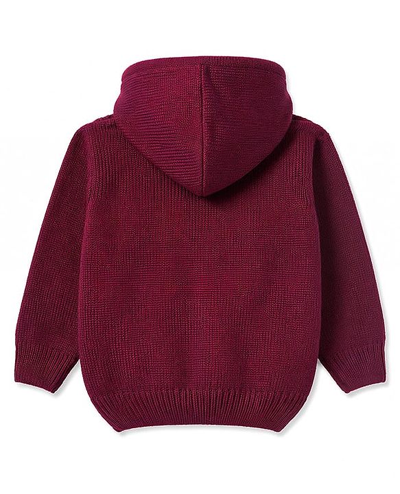 Babyhug Knit Full Sleeves Solid Colour Cable Knit Hooded Sweater - Maroon