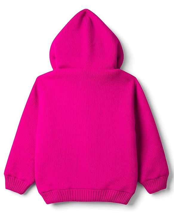 Babyhug Knit Full Sleeves Floral Embroidered Hooded Sweater - Dark Pink