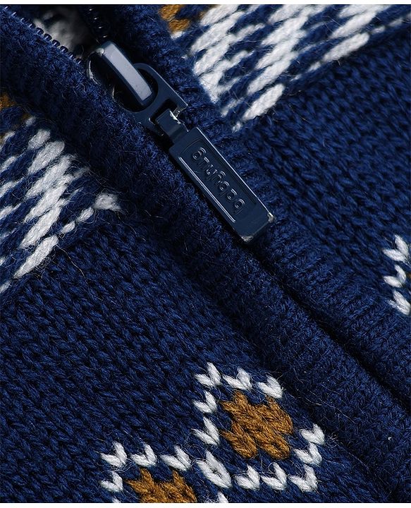 Babyhug Knit Full Sleeves Hooded Sweater with Abstract Design - Navy Blue