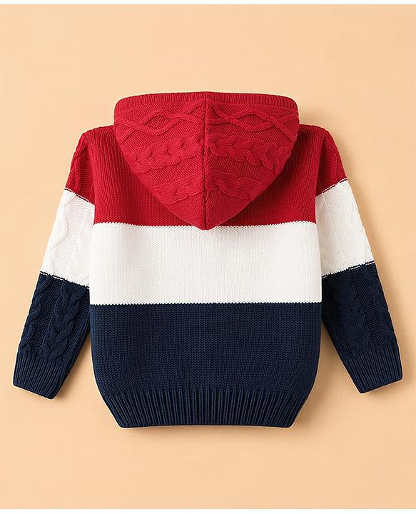 Babyhug Unisex Knit Full Sleeves Hooded Sweater with Cable Knit Design - Red