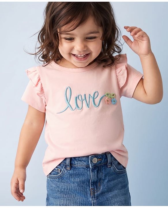 Babyhug 100% Cotton Knit Half Sleeves T-Shirt With Love Embroidery - Multicolor