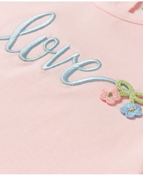 Babyhug 100% Cotton Knit Half Sleeves T-Shirt With Love Embroidery - Multicolor
