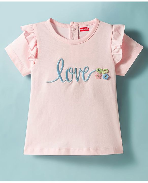 Babyhug 100% Cotton Knit Half Sleeves T-Shirt With Love Embroidery - Multicolor