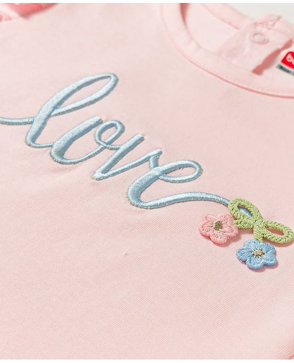 Babyhug 100% Cotton Knit Half Sleeves T-Shirt With Love Embroidery - Multicolor