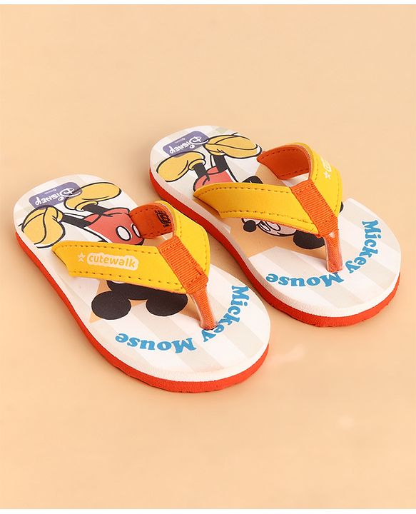 Cute Walk by Babyhug Slip-On Flip Flops With Mickey Mouse Print - Beige