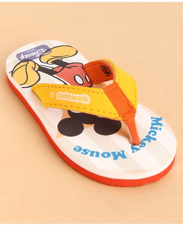 Cute Walk by Babyhug Slip-On Flip Flops With Mickey Mouse Print - Beige