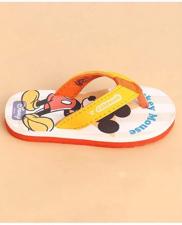 Cute Walk by Babyhug Slip-On Flip Flops With Mickey Mouse Print - Beige