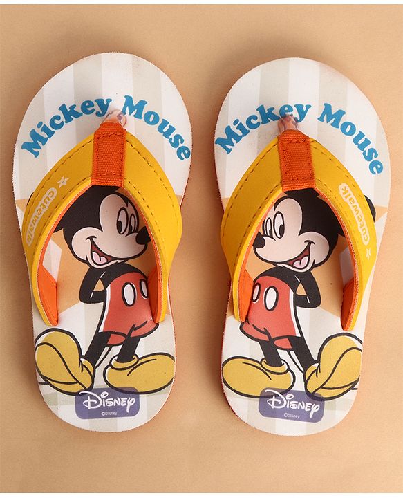 Cute Walk by Babyhug Slip-On Flip Flops With Mickey Mouse Print - Beige