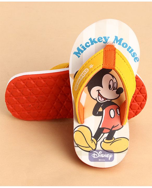 Cute Walk by Babyhug Slip-On Flip Flops With Mickey Mouse Print - Beige