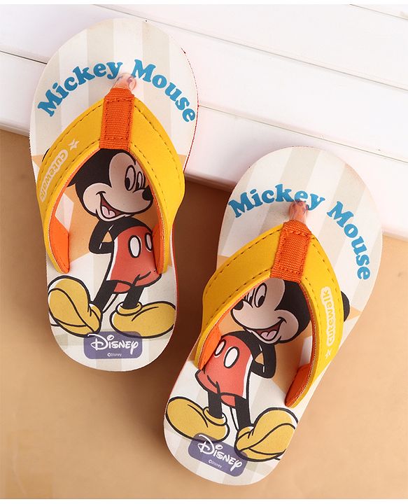 Cute Walk by Babyhug Slip-On Flip Flops With Mickey Mouse Print - Beige