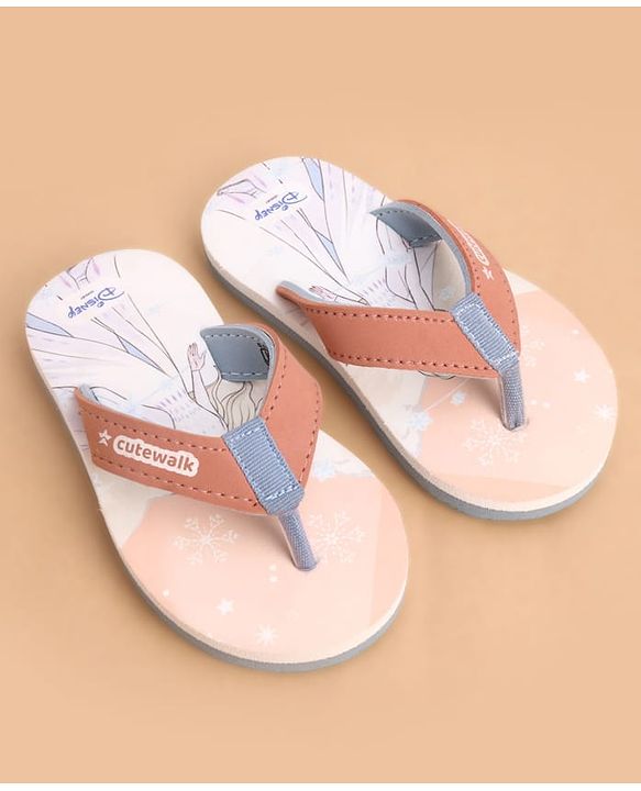 Cute Walk by Babyhug Slip Ons Flip Flops With Princess Print - Peach