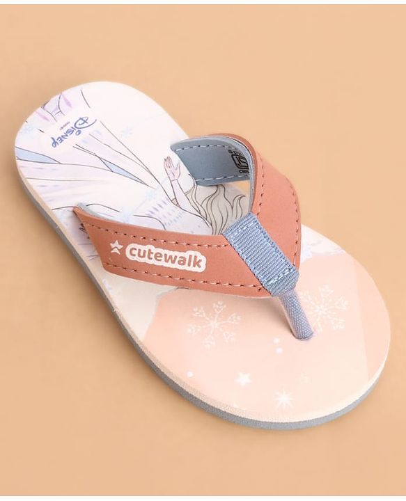 Cute Walk by Babyhug Slip Ons Flip Flops With Princess Print - Peach