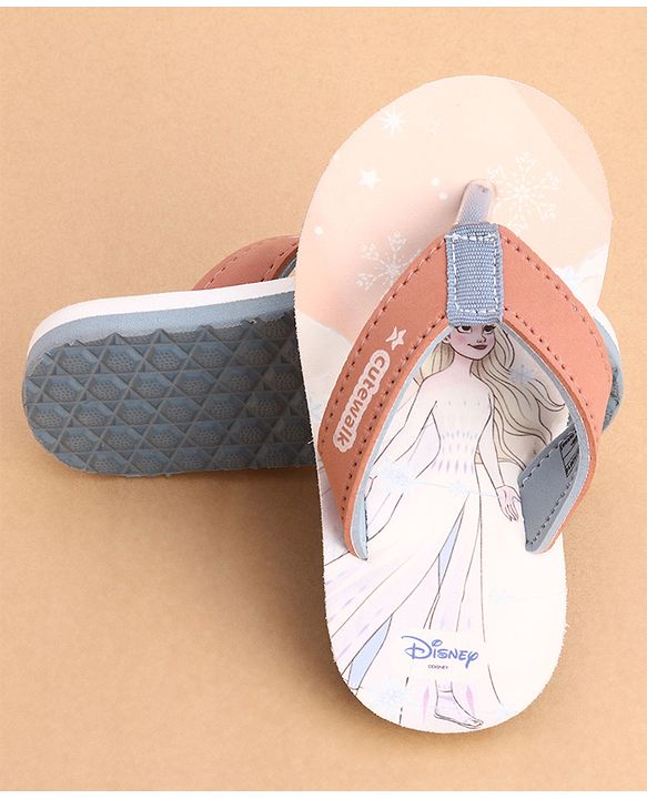 Cute Walk by Babyhug Slip Ons Flip Flops With Princess Print - Peach