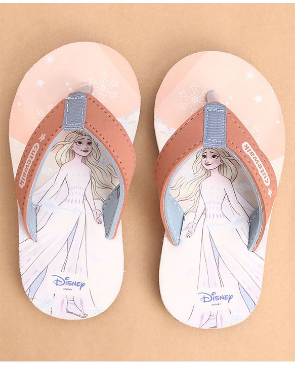 Cute Walk by Babyhug Slip Ons Flip Flops With Princess Print - Peach
