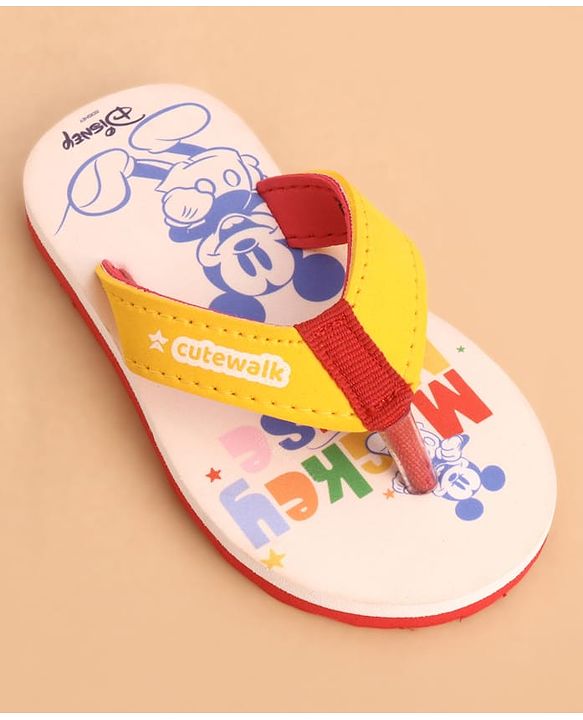 Cute Walk by Babyhug Slip Ons Flip Flops With Mickey Mouse Print - Beige
