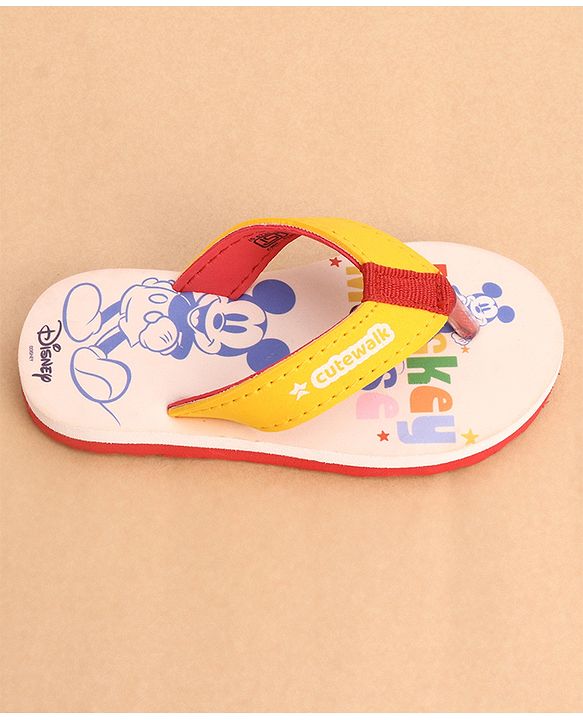 Cute Walk by Babyhug Slip Ons Flip Flops With Mickey Mouse Print - Beige