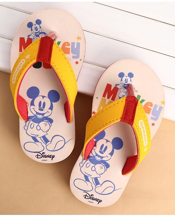 Cute Walk by Babyhug Slip Ons Flip Flops With Mickey Mouse Print - Beige