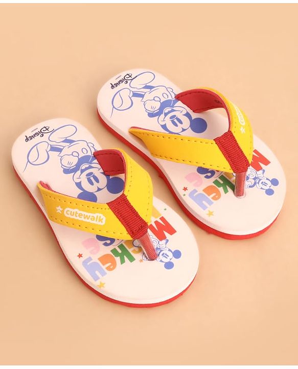 Cute Walk by Babyhug Slip Ons Flip Flops With Mickey Mouse Print - Beige