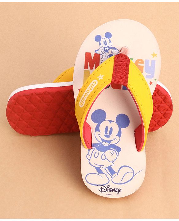 Cute Walk by Babyhug Slip Ons Flip Flops With Mickey Mouse Print - Beige
