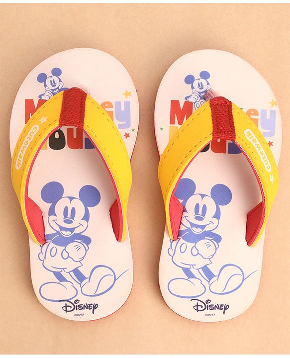 Cute Walk by Babyhug Slip Ons Flip Flops With Mickey Mouse Print - Beige