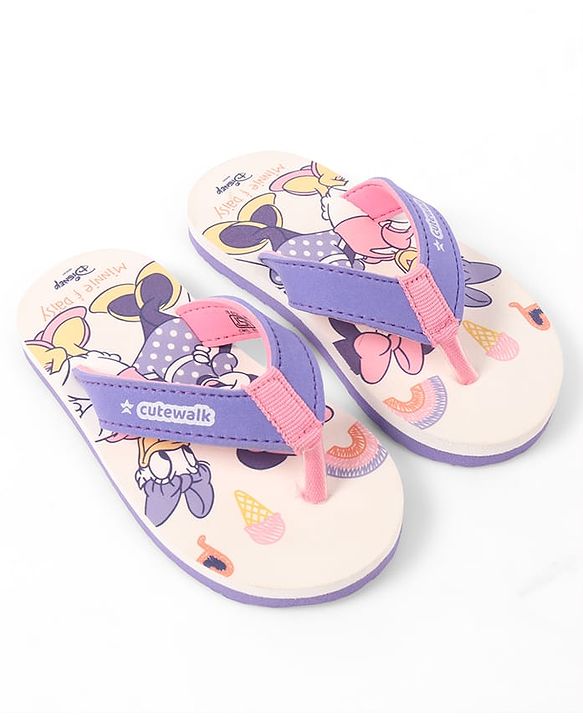 Cute Walk by Babyhug Slip-On Flip Flops With Minnie Mouse Print - Purple