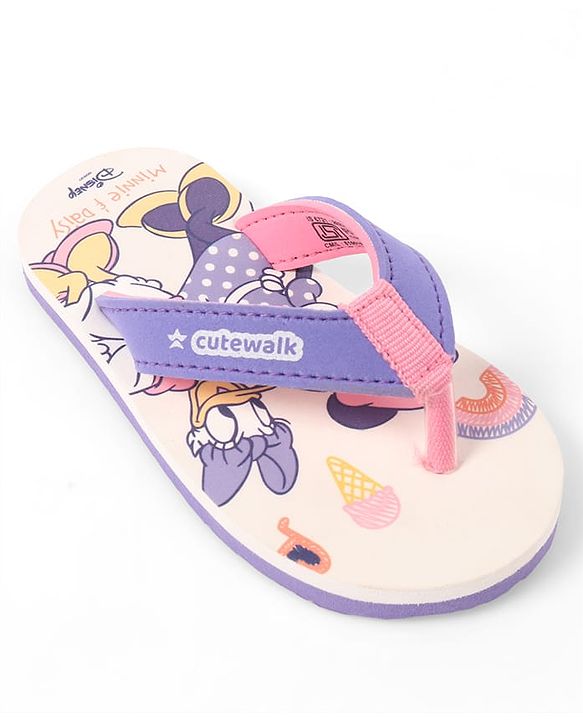 Cute Walk by Babyhug Slip-On Flip Flops With Minnie Mouse Print - Purple