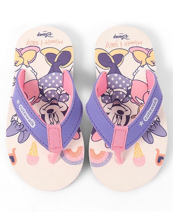 Cute Walk by Babyhug Slip-On Flip Flops With Minnie Mouse Print - Purple