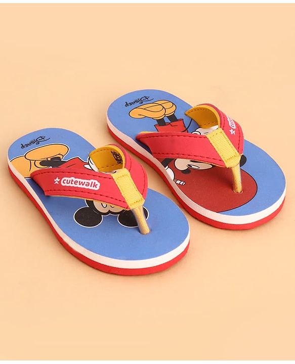 Cute Walk by Babyhug Slip On Closure Flip Flop With Mickey Mouse Graphic - Blue