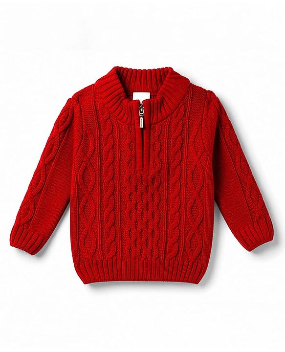 Babyhug Knit Full Sleeves Cable Knitted Pullover - Red