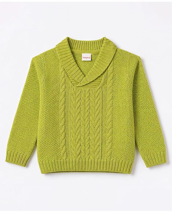 Babyhug Knit Full Sleeves Pullover Sweater With Cable Knit - Lime Green