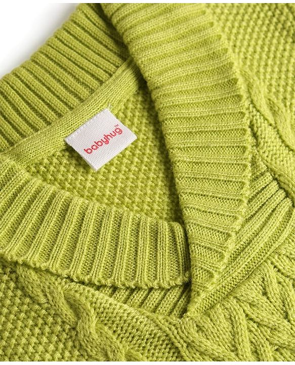 Babyhug Knit Full Sleeves Pullover Sweater With Cable Knit - Lime Green
