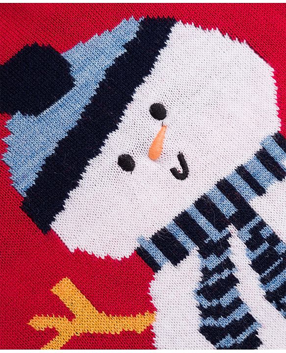 Babyhug Knit Full Sleeves Sweater Set with Snow Man Design - Red