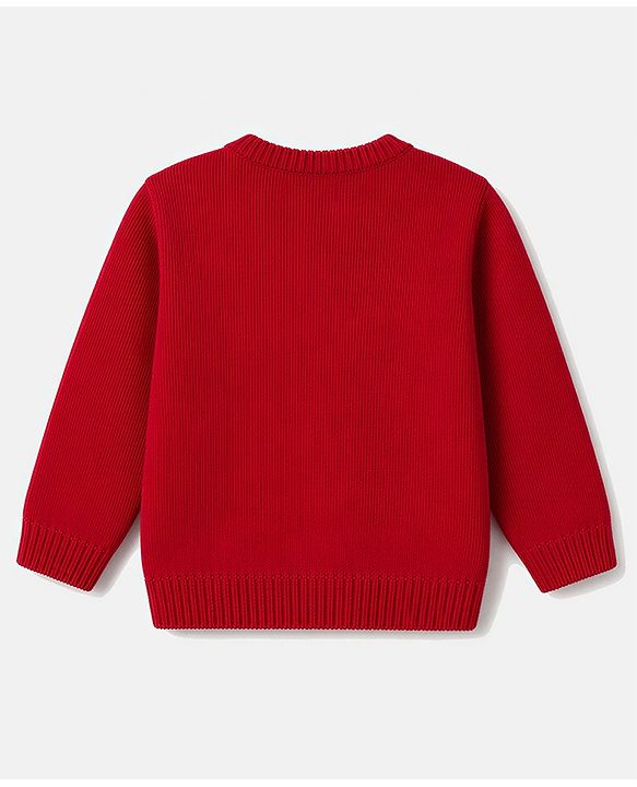 Babyhug Knit Full Sleeves Sweater Set with Snow Man Design - Red
