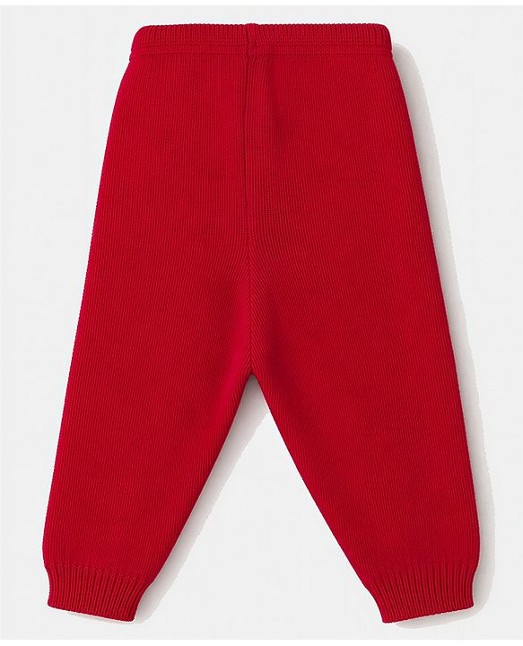 Babyhug Knit Full Sleeves Sweater Set with Snow Man Design - Red