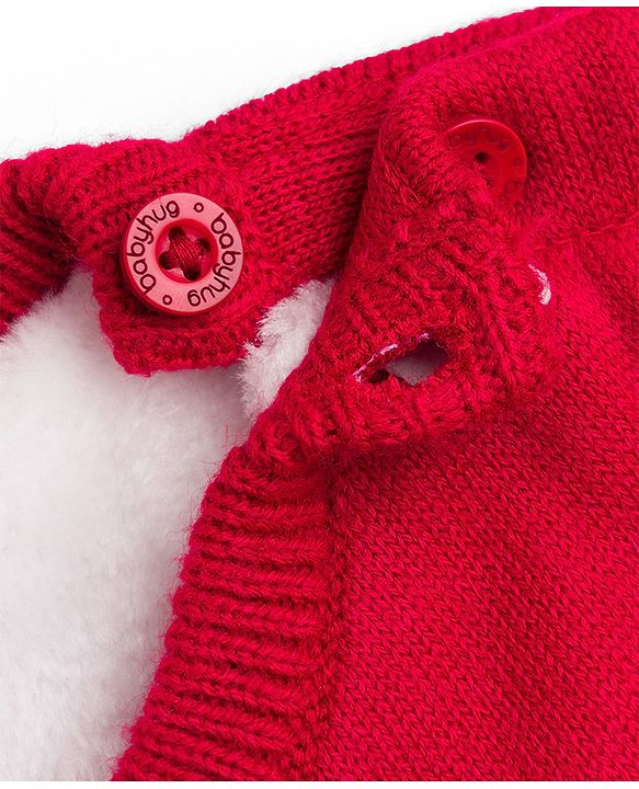 Babyhug Knit Full Sleeves Sweater Set with Snow Man Design - Red