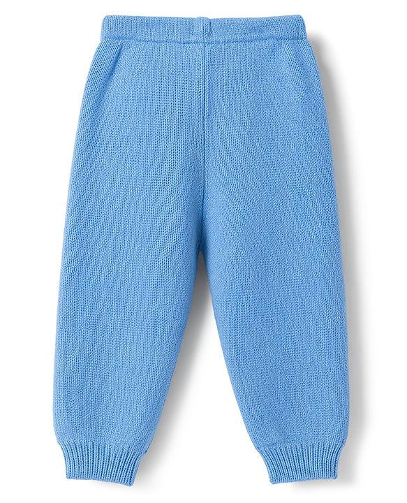 Babyhug Knit Full Sleeves Striped Front Open Sweater Set - Light Blue