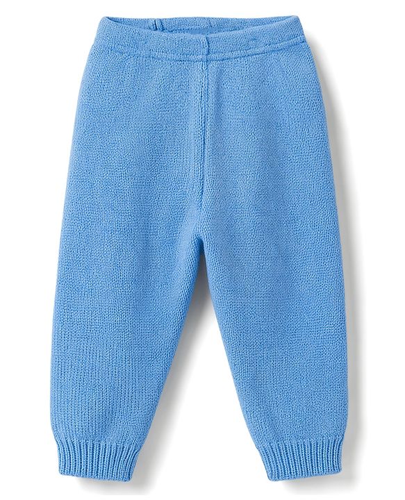 Babyhug Knit Full Sleeves Striped Front Open Sweater Set - Light Blue