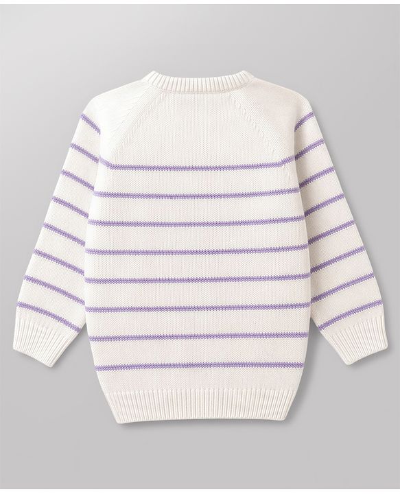 Babyhug Knit Full Raglan Sleeves  Sweater Set with Stripes - White