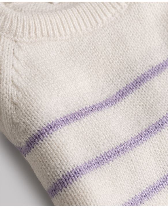 Babyhug Knit Full Raglan Sleeves  Sweater Set with Stripes - White
