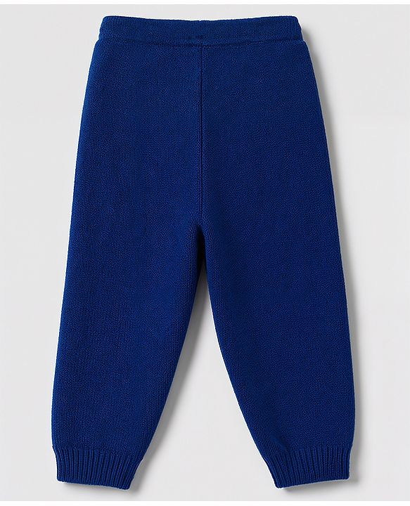 Babyhug Knit Full Sleeves Tiger Embroidered Sweater Set - Navy Blue
