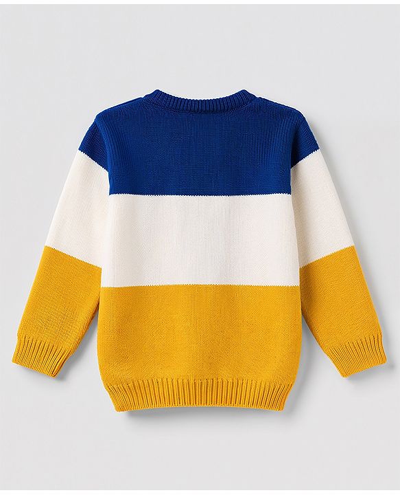 Babyhug Knit Full Sleeves Tiger Embroidered Sweater Set - Navy Blue