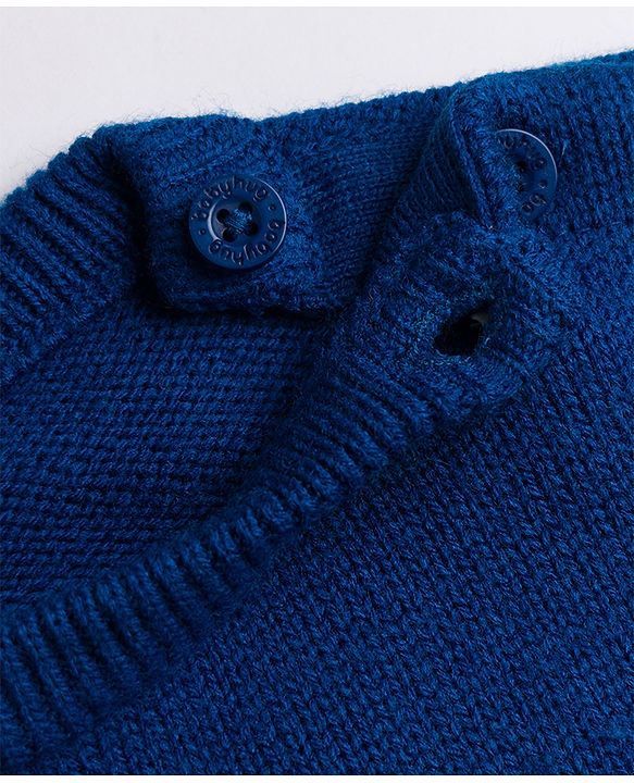 Babyhug Knit Full Sleeves Tiger Embroidered Sweater Set - Navy Blue
