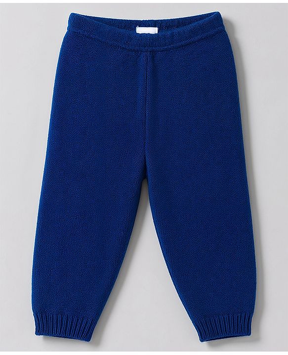 Babyhug Knit Full Sleeves Tiger Embroidered Sweater Set - Navy Blue