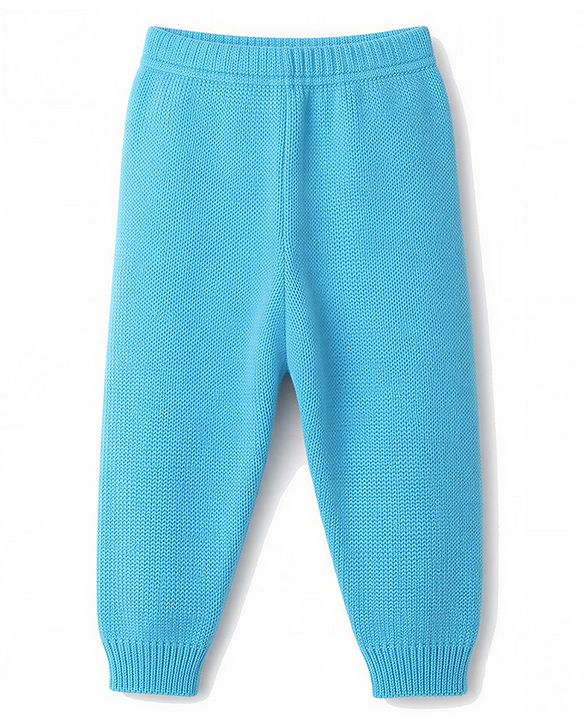 Babyhug Knit Full Sleeves Striped Sweater Set with Bear Design - Light Blue