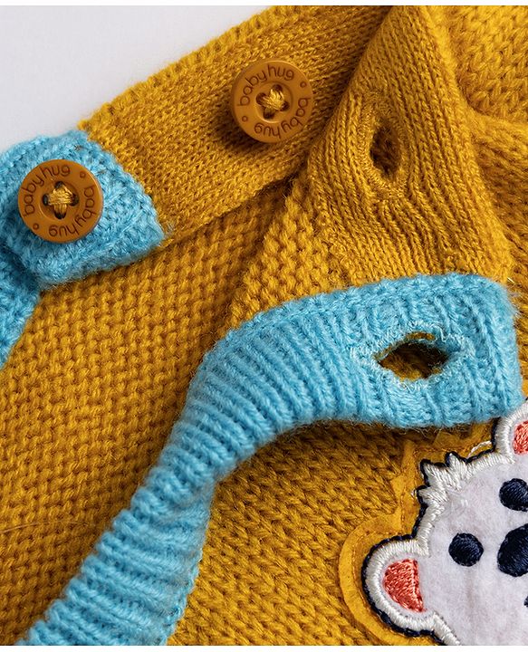 Babyhug Knit Full Sleeves Striped Sweater Set with Bear Design - Light Blue